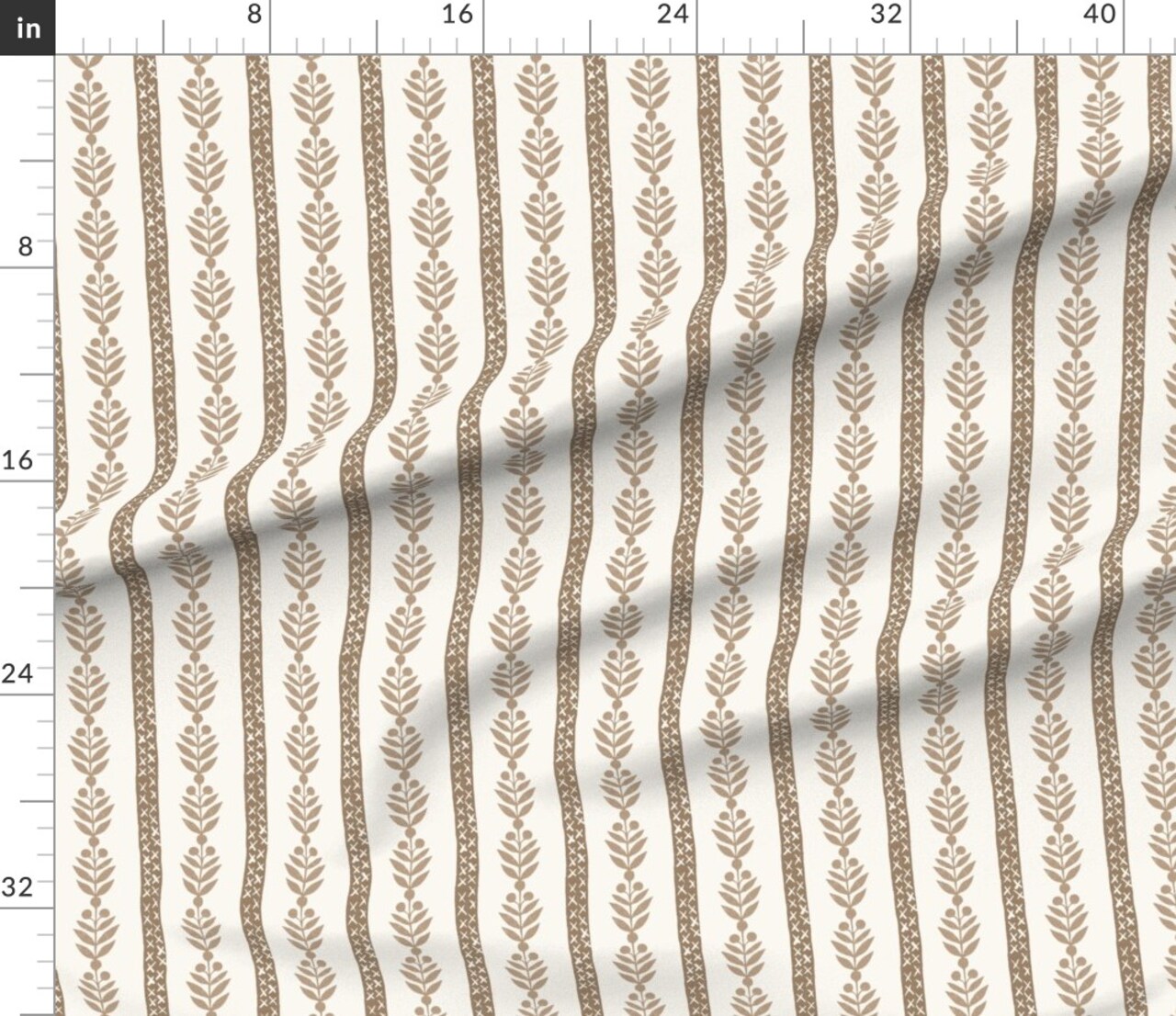 Various Fabrics by the Yard or Fat Quarter Botanical Stripe Brown Floral Neutral Leaf Traditional Classic Block Print Custom Printed Fabric by Spoonflower
